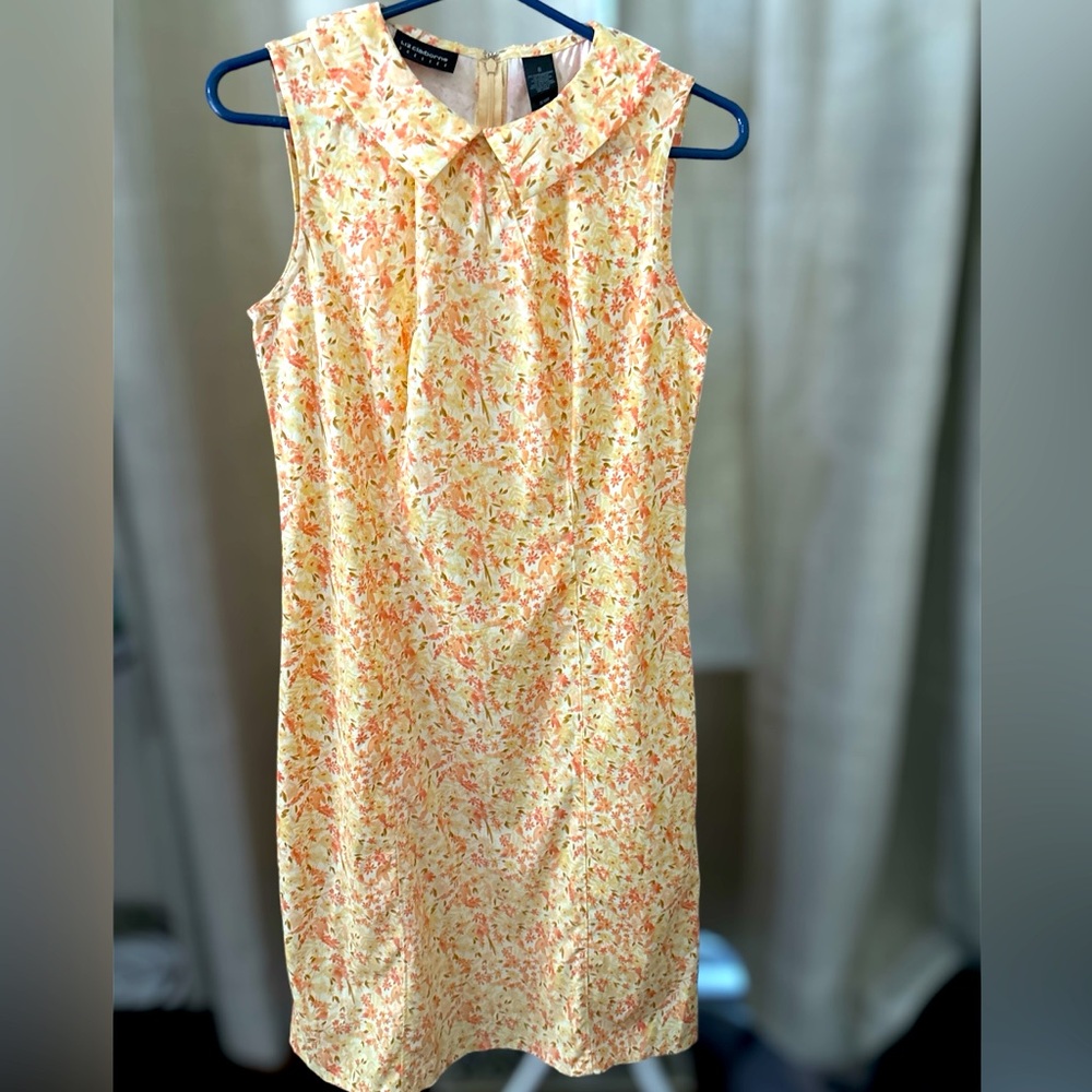 Liz Claiborne Sleeveless Floral Collared Dress Size 8 Cottage Fall Zipper Soft